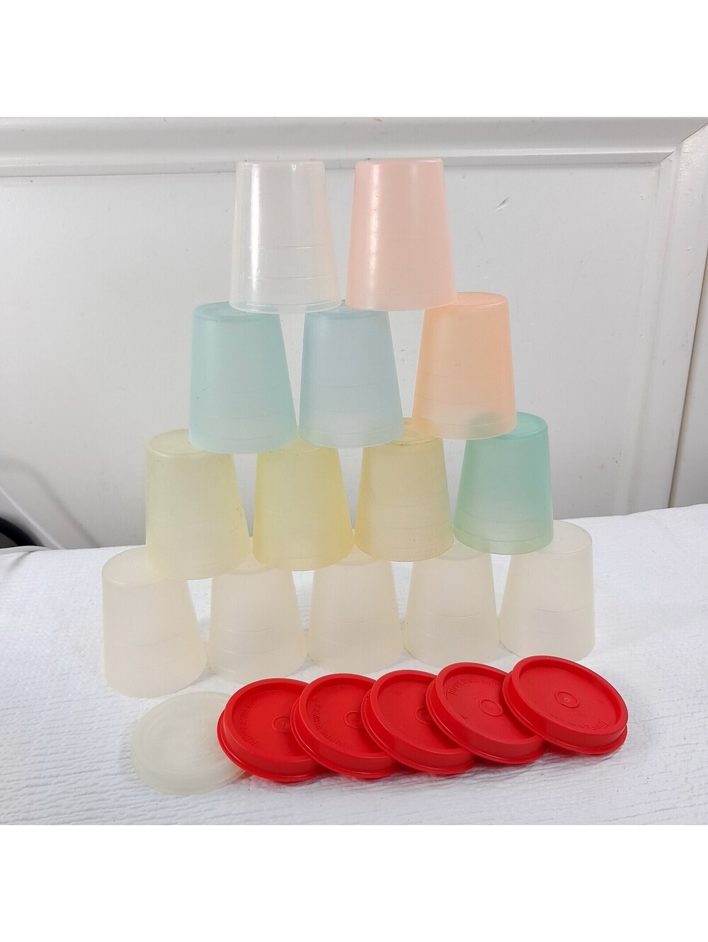 Vintage Tupperware Sheer pastel containers midget mini condiment 201 red lid